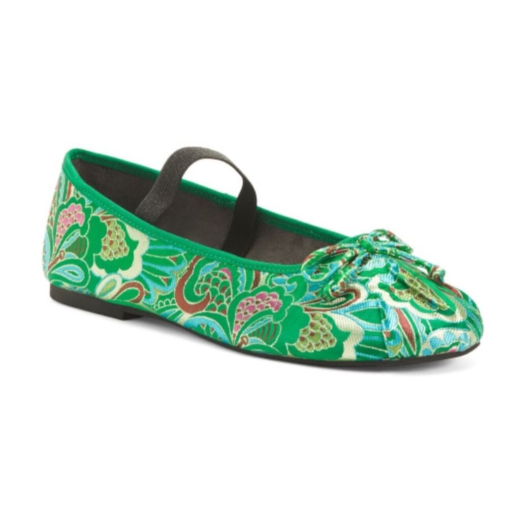 NEW BC FOOTWEAR Somebody New Ballet Flats Green Floral Print Size 7